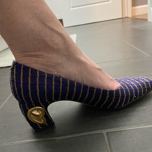 Costa Blanca Purple & Gold Block Heels W/Heart Cutout Women Size 6 1/2M, - Picture 16 of 16